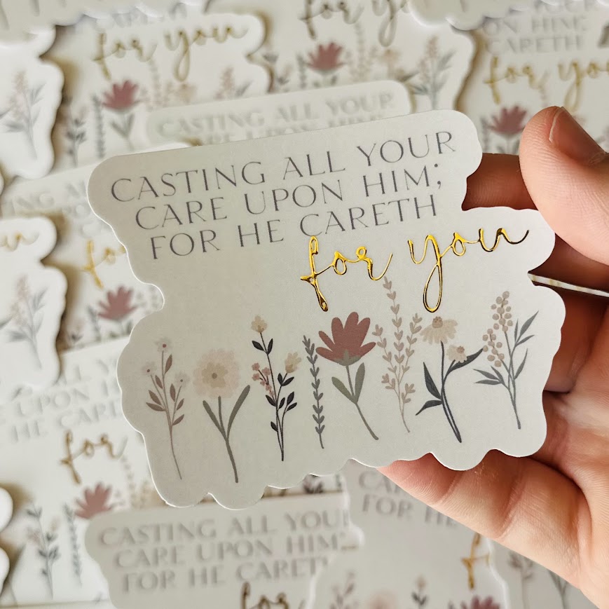 "Casting all Your Care" Gold Foil Floral Vinyl Sticker