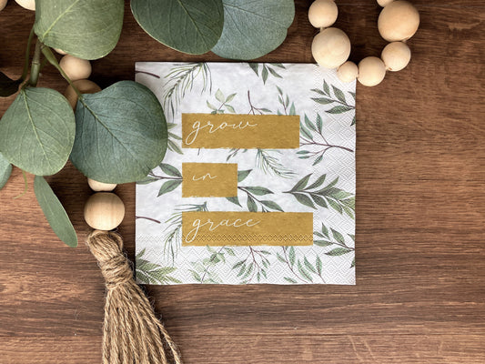 Growing Grace Green Cocktail Paper Scripture Napkins | 20 ct Cocktail Napkins