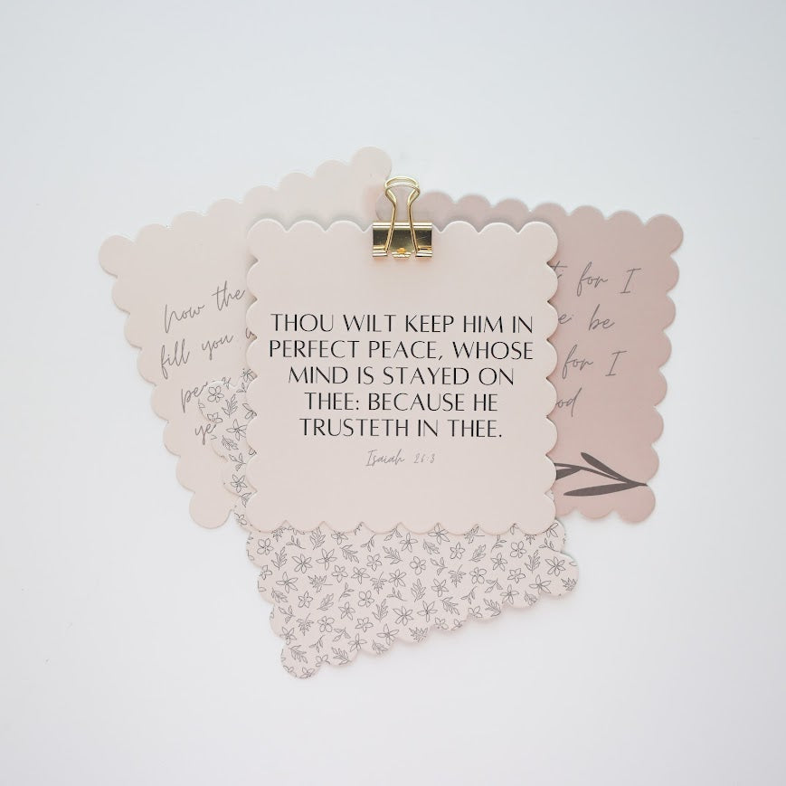 Dusty Rose Bible Verse Scalloped Edge Notecard Set | 4 ct
