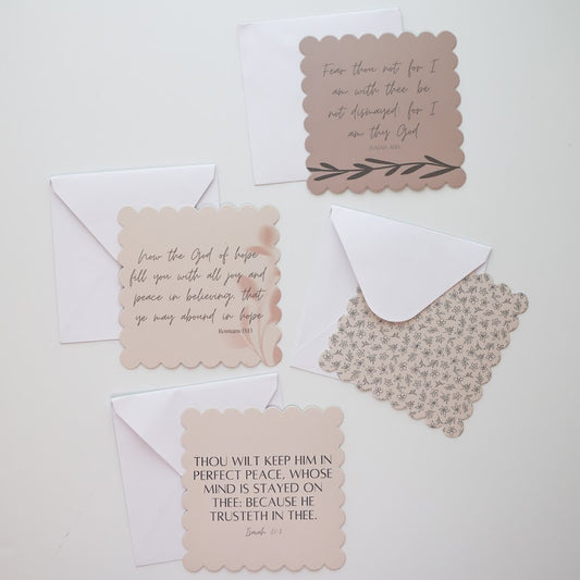 Dusty Rose Bible Verse Scalloped Edge Notecard Set | 4 ct