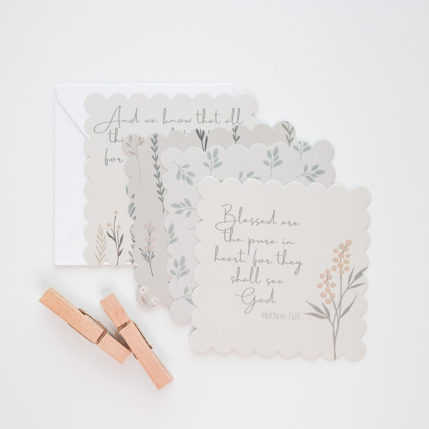 Cream Floral Bible Verse Scalloped Edge Notecard Set | 4 ct