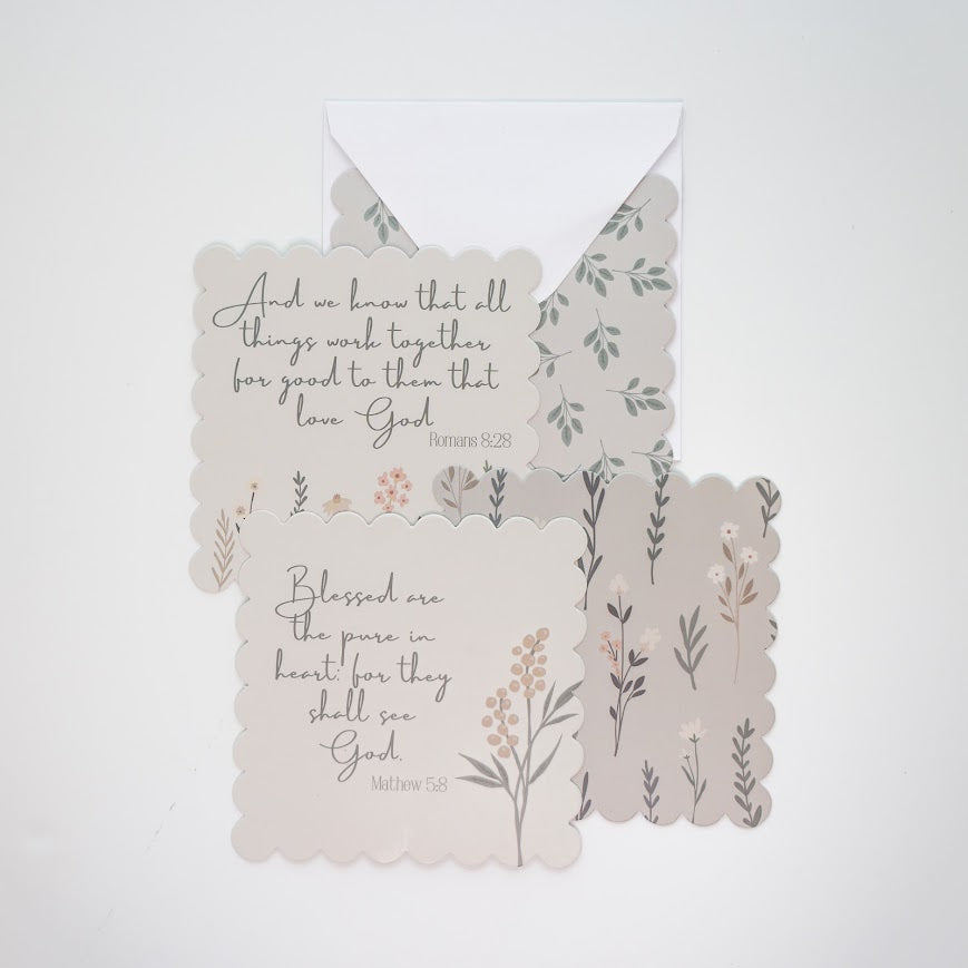 Cream Floral Bible Verse Scalloped Edge Notecard Set | 4 ct