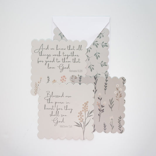 Cream Floral Bible Verse Scalloped Edge Notecard Set | 4 ct