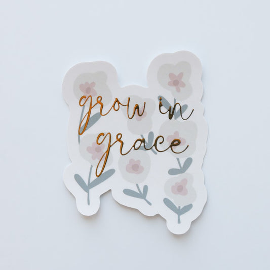 "Grow in Grace" Floral Gold Foil Vinyl Sticker