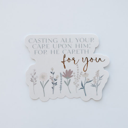 "Casting all Your Care" Gold Foil Floral Vinyl Sticker